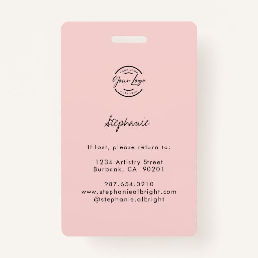 Blush Pink Script Logo Employee Photo ID Makeup バッジ (裏面)
