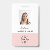 Blush Pink Script Logo Employee Photo Makeup バッジ (正面)