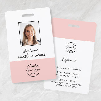 Blush Pink Script Logo Employee Photo Makeup バッジ