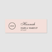 Blush Pink Script Logo Hair Makeup 名札 (正面)