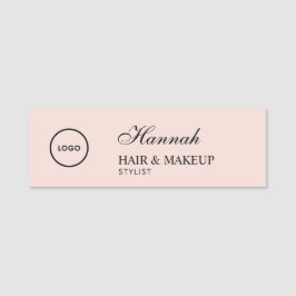 Blush Pink Script Logo Hair Makeup 名札