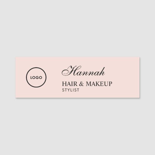 Blush Pink Script Logo Hair Makeup 名札 (正面)