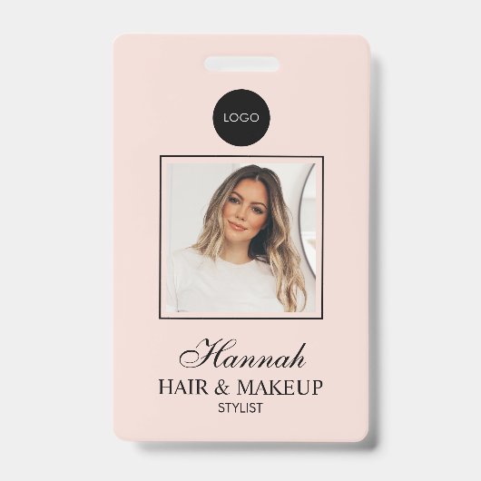 Blush Pink Script Logo Hair Photo Makeup バッジ (正面)