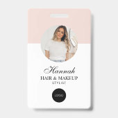 Blush Pink Script Logo Hair Photo Makeup Badge バッジ (表面)