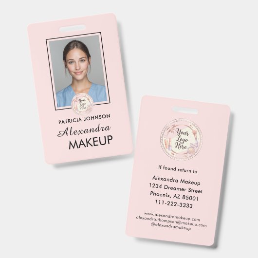 Blush Pink Script Logo Photo バッジ (正面＆裏面)