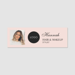 Blush Pink Script Logo Photo Hair Makeup 名札