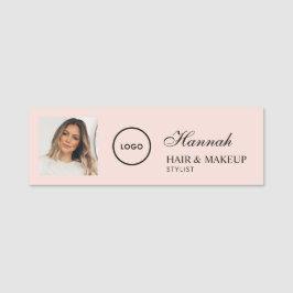 Blush Pink Script Logo Photo Hair Makeup 名札