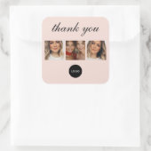 Blush Pink Script Logo Photo Hair Makeup Thank You スクエアシール (バッグ)