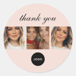 Blush Pink Script Logo Photo Hair Makeup Thank You ラウンドシール