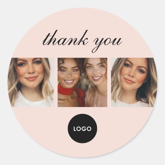 Blush Pink Script Logo Photo Hair Makeup Thank You ラウンドシール (正面)
