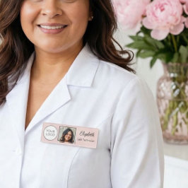 Blush Pink Script Logo Photo Lash Tech 名札