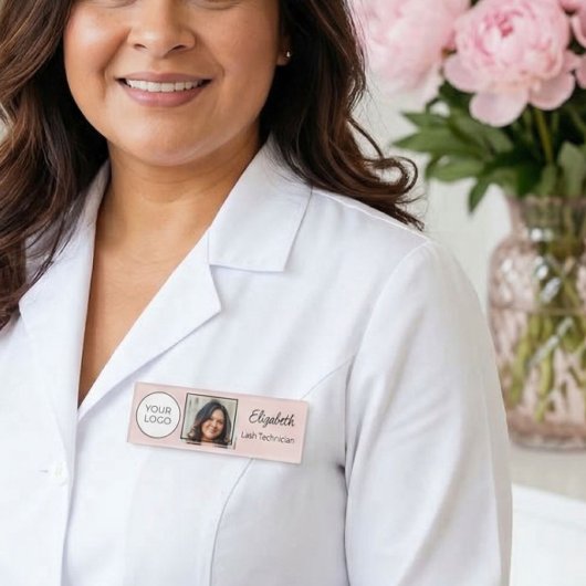 Blush Pink Script Logo Photo Lash Tech 名札