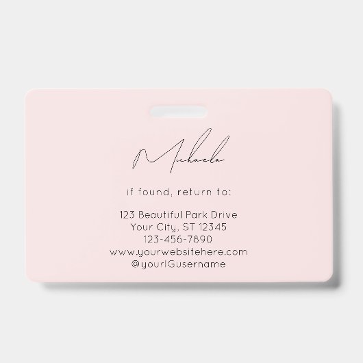 Blush Pink Script Logo Photo Lash Technician バッジ (裏面)