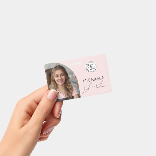 Blush Pink Script Logo Photo Lash Technician バッジ (手持ち)