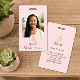 Blush Pink Script Logo Photo Lashes and Brows バッジ