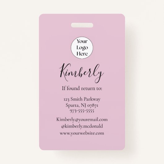 Blush Pink Script Logo Photo Lashes and Brows バッジ (裏面)