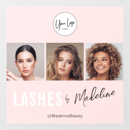 Blush Pink Script Logo Photo Lashes Studio ウィンドウサイン (シート)