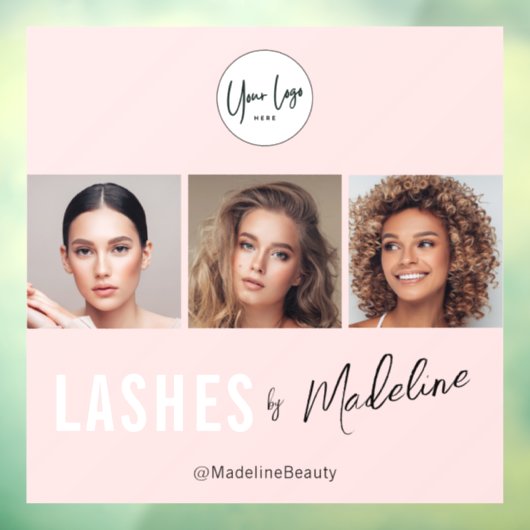 Blush Pink Script Logo Photo Lashes Studio ウィンドウサイン (シート3)