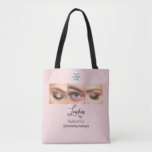 Blush Pink Script Logo Photo Lashes Studio トートバッグ (正面)