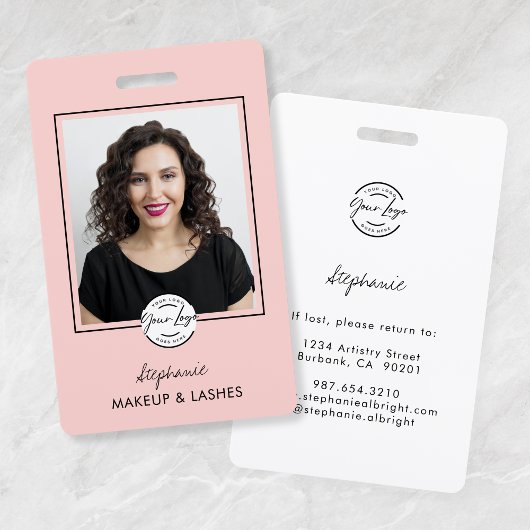Blush Pink Script Logo Photo Lashes Studio バッジ