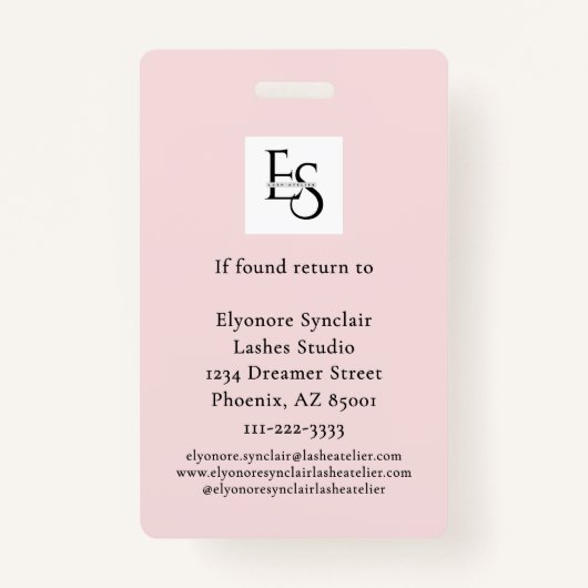 Blush Pink Script Logo Photo Lashes Studio バッジ (裏面)