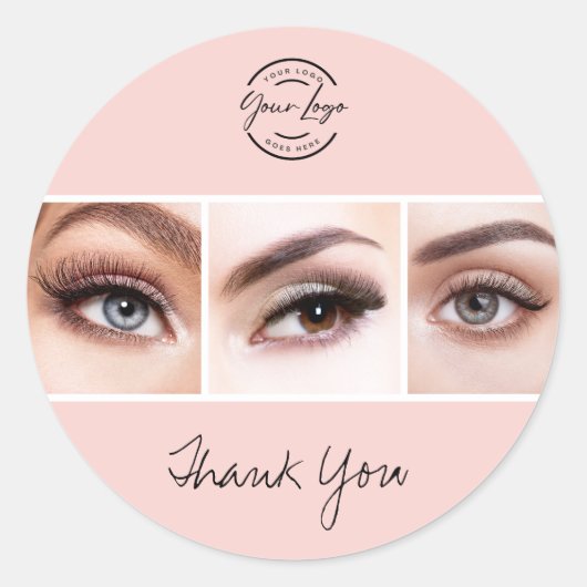 Blush Pink Script Logo Photo Lashes Thank You ラウンドシール (正面)