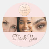 Blush Pink Script Logo Photo Lashes Thank You ラウンドシール (正面)