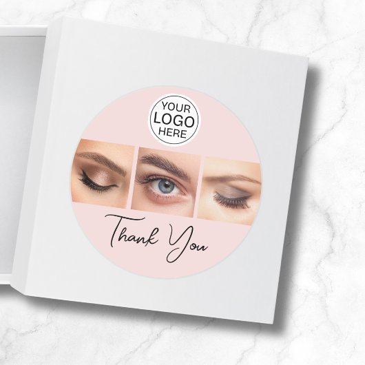 Blush Pink Script Logo Photo Lashes Thank You ラウンドシール
