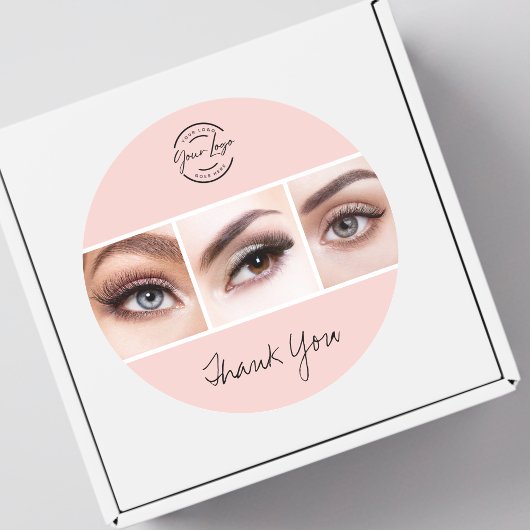 Blush Pink Script Logo Photo Lashes Thank You ラウンドシール