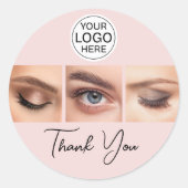 Blush Pink Script Logo Photo Lashes Thank You ラウンドシール (正面)