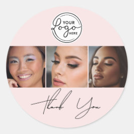 Blush Pink Script Logo Photo Lashes Thank You ラウンドシール