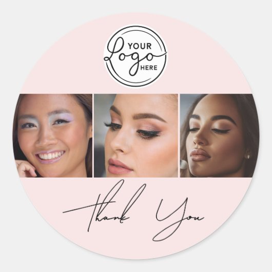 Blush Pink Script Logo Photo Lashes Thank You ラウンドシール (正面)