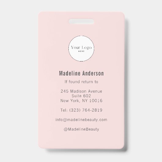 Blush Pink Script Logo Photo Makeup バッジ (裏面)