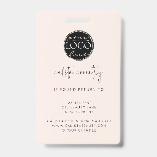 Blush Pink Script Logo Photo Makeup バッジ (裏面)