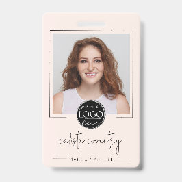 Blush Pink Script Logo Photo Makeup バッジ
