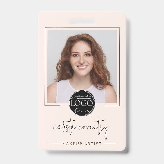 Blush Pink Script Logo Photo Makeup バッジ (正面)