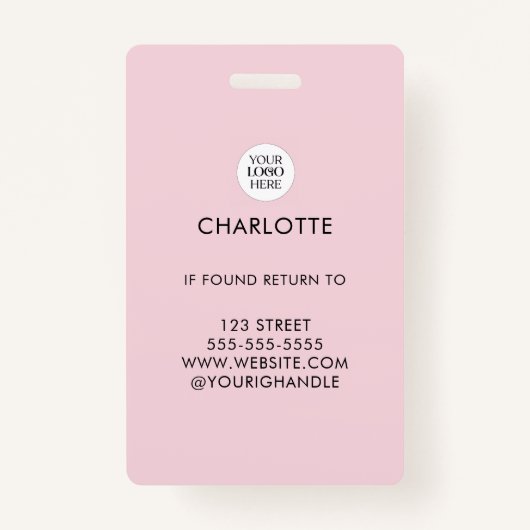 Blush Pink Script Logo Photo Makeup バッジ (裏面)