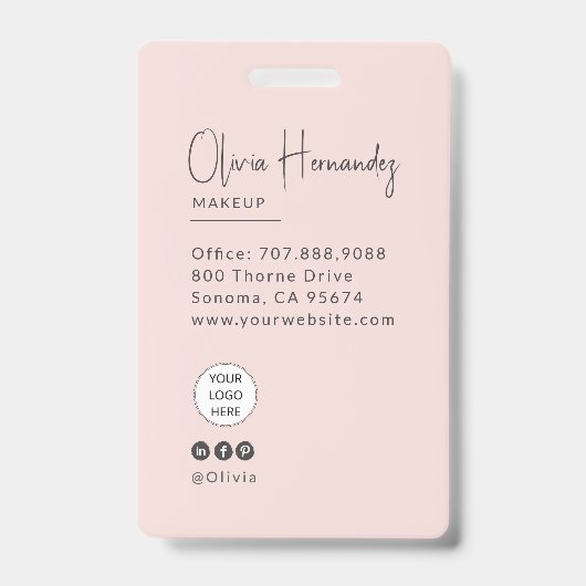 Blush Pink Script Logo Photo Makeup  バッジ (裏面)