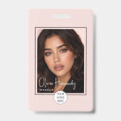 Blush Pink Script Logo Photo Makeup  バッジ (正面)