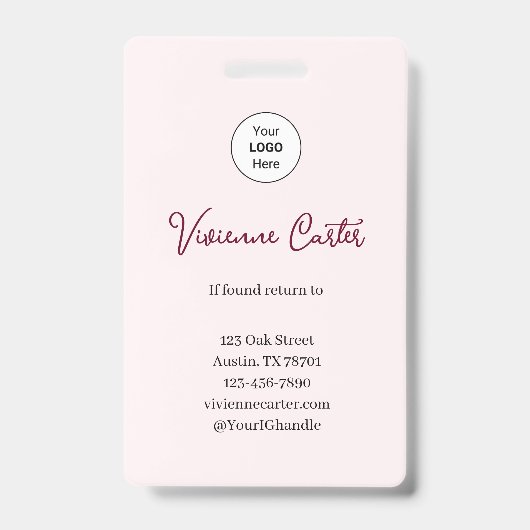 Blush Pink Script Logo Photo Makeup バッジ (裏面)