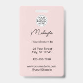 Blush Pink Script Logo Photo Makeup  バッジ (裏面)