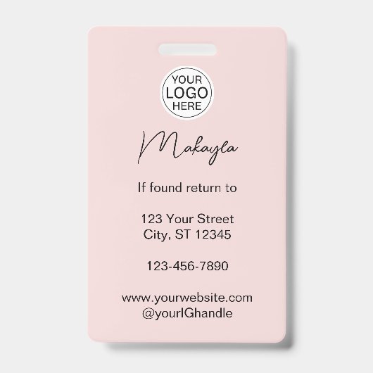 Blush Pink Script Logo Photo Makeup  バッジ (裏面)