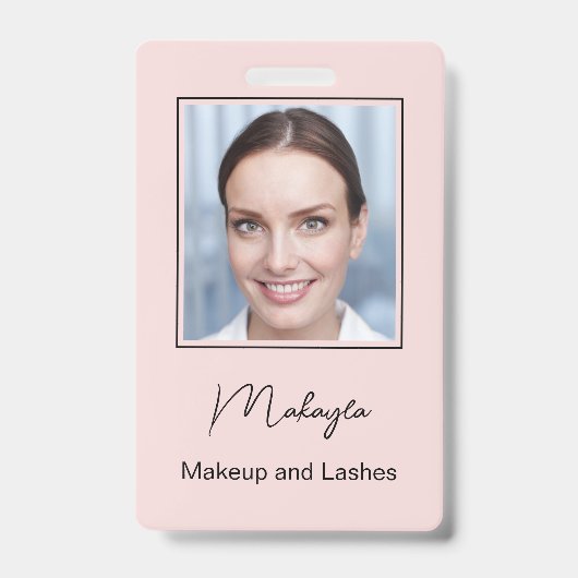 Blush Pink Script Logo Photo Makeup  バッジ (正面)