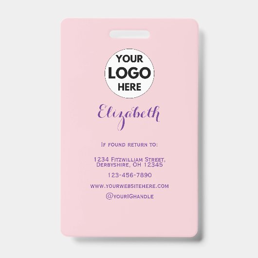 Blush Pink Script Logo Photo Makeup バッジ (裏面)