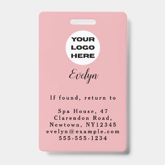 Blush Pink Script Logo Photo Makeup バッジ (裏面)