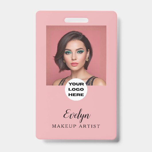 Blush Pink Script Logo Photo Makeup バッジ (正面)