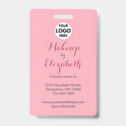 Blush Pink Script Logo Photo Makeup バッジ (裏面)