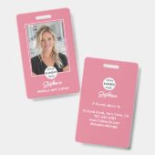 Blush Pink Script Logo Photo Makeup バッジ (正面＆裏面)