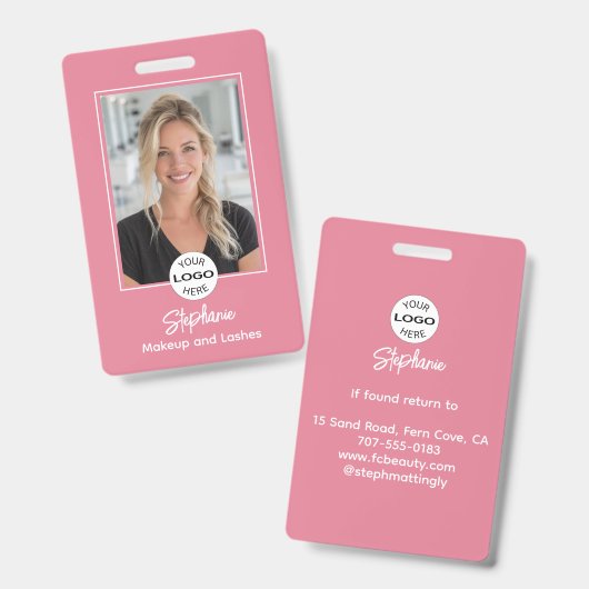 Blush Pink Script Logo Photo Makeup バッジ (正面＆裏面)