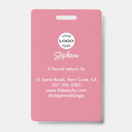 Blush Pink Script Logo Photo Makeup バッジ (裏面)
